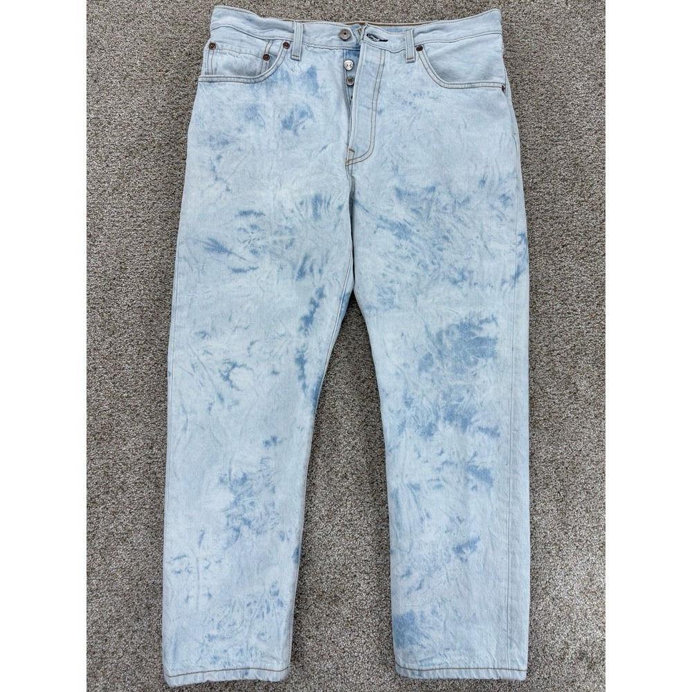 Levi's 501 Cropped Jeans Women's 31 Blue Acid Wash 100% Cotton Denim Button Fly
